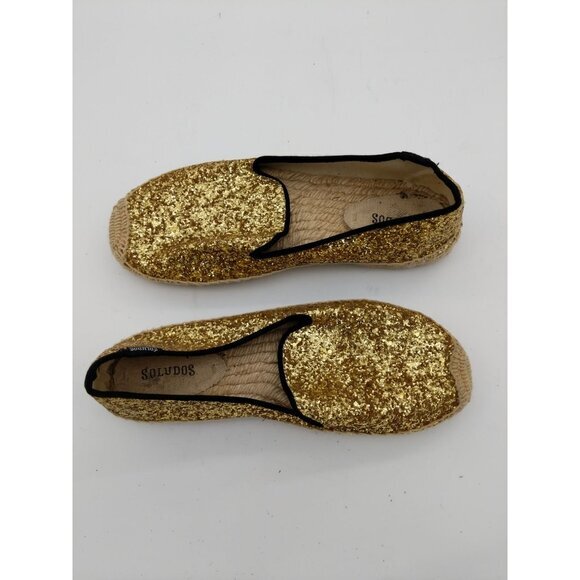 SOLUDOS‎ Espadrille Slip On Shoes Womens SZ 9 EU 39.5 Gold Sequin Disco Glitter - Picture 3 of 8